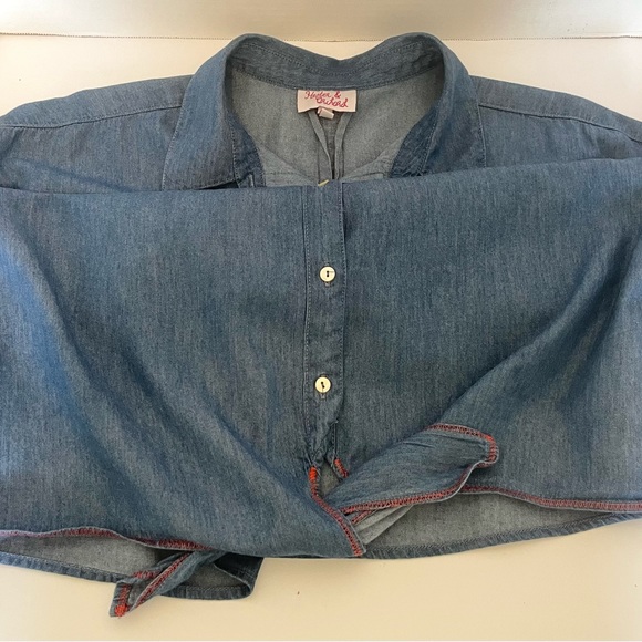 Hester & Orchard Chambray Blue Women's Blouse Shirt Tie Button Front Size Large - Picture 11 of 16